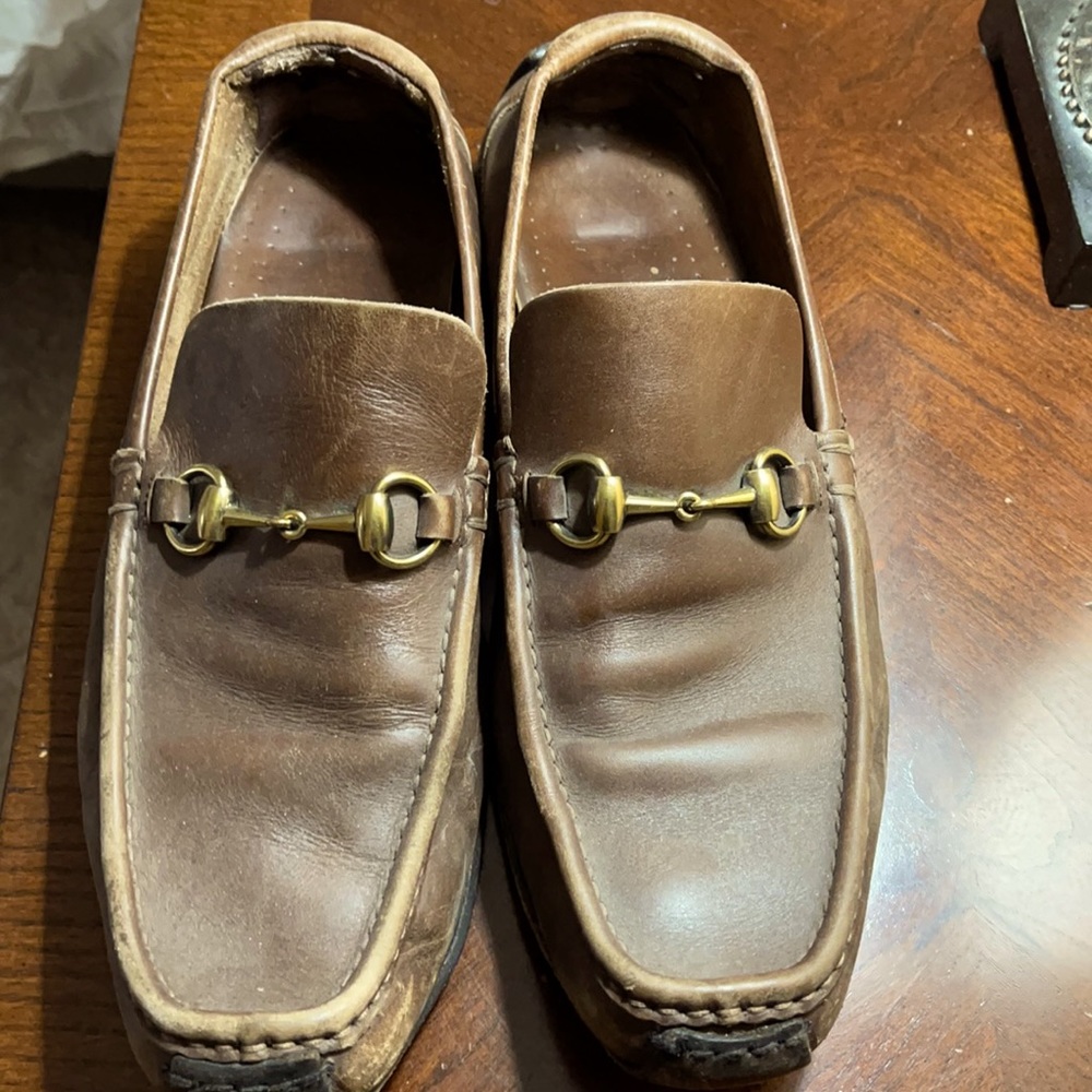 Brown horsebit leather loader / driving shoe